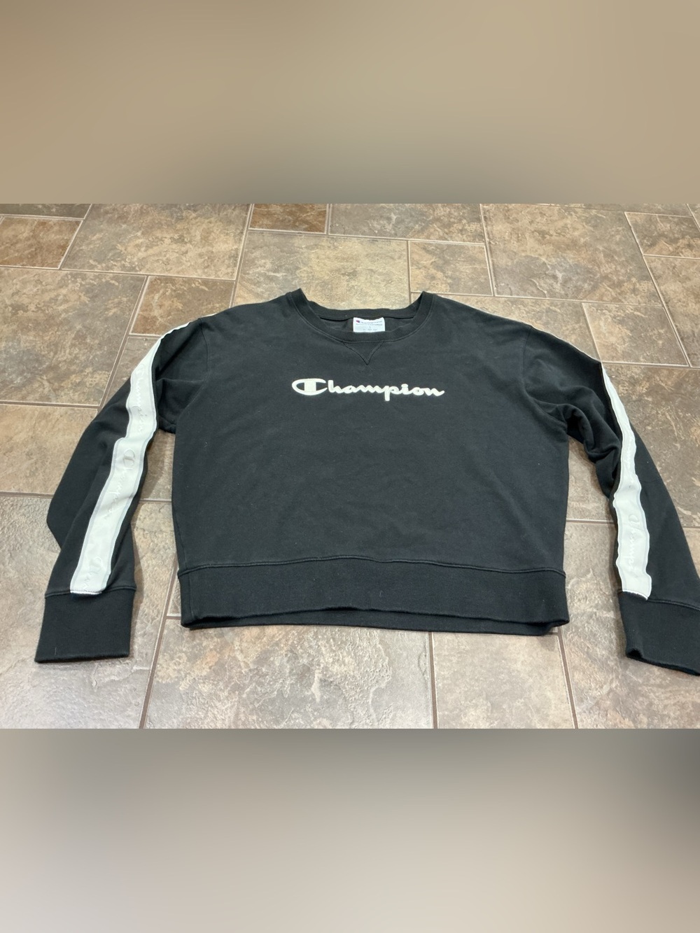 Champion Black Crewneck with White Script Logo